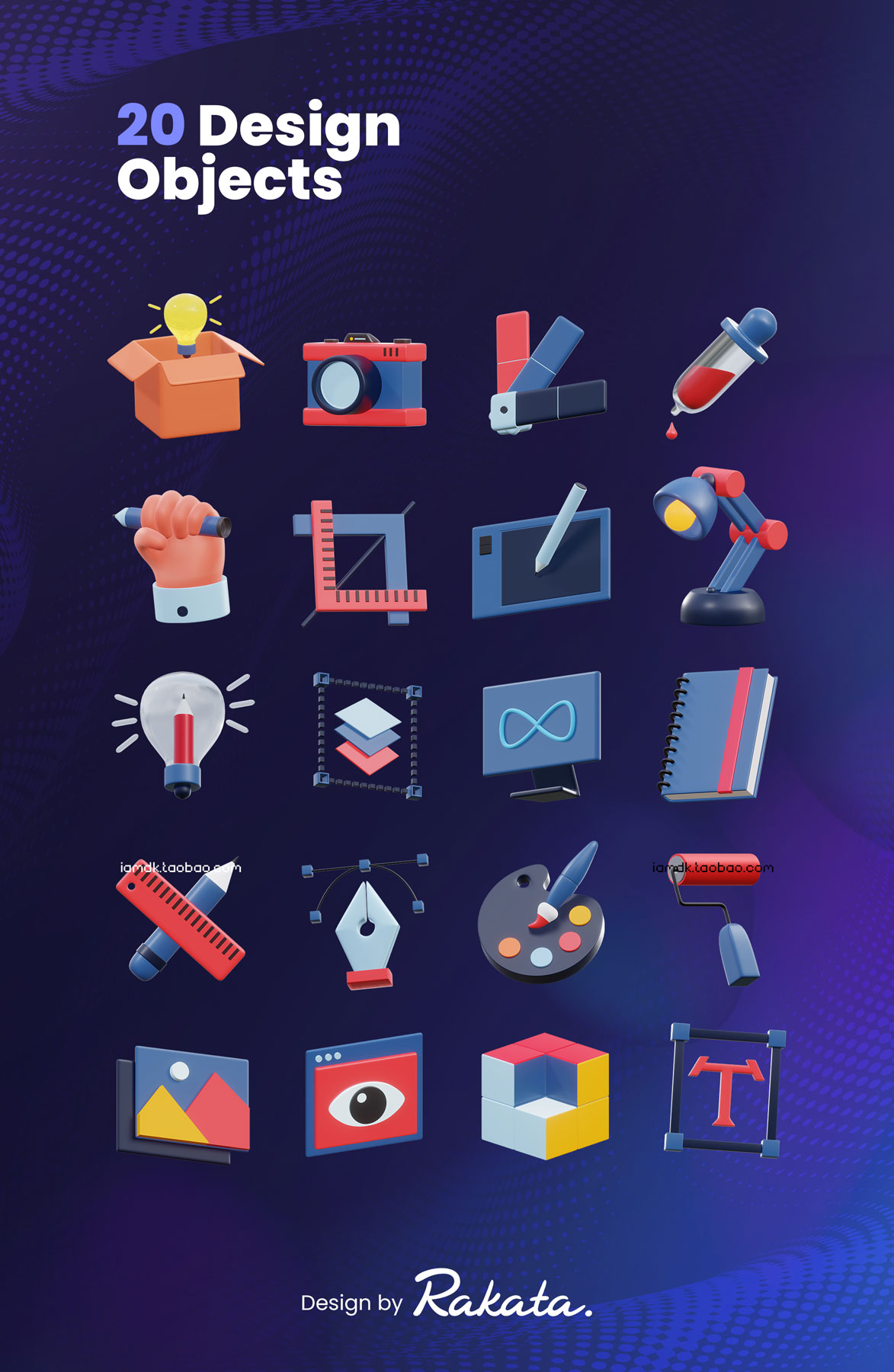 20款高清趣味卡通3D办公文具绘画制图Icon图标PNG免抠素材 Graphic Design 3D Icons_img_2