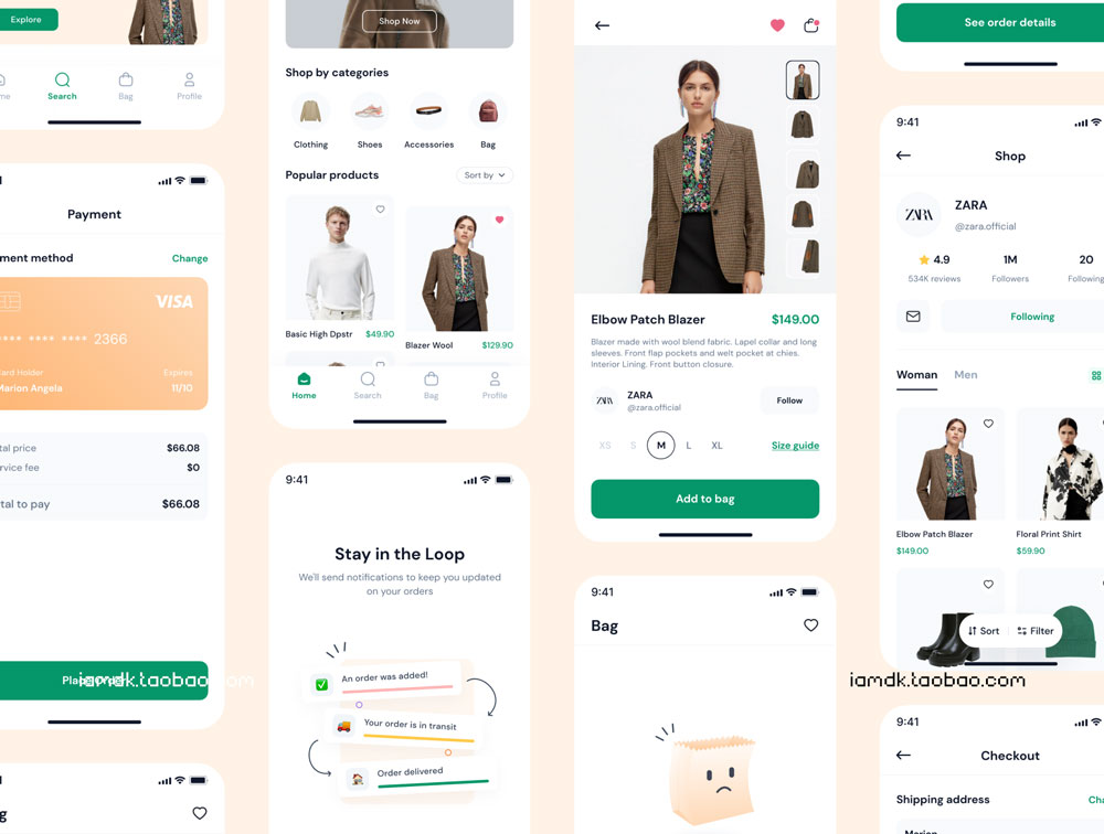 高级服装购物应用程序APP界面设计UI套件素材 Dipstore - Shopping App UI Kit_img_2