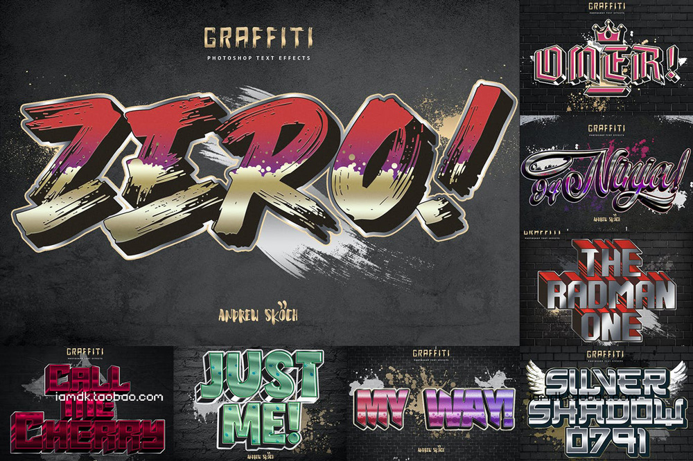 质感街头艺术复古潮流涂鸦3D字体设计Ps样机素材特效生成模版 Graffiti Text Effect vol 4_img_2