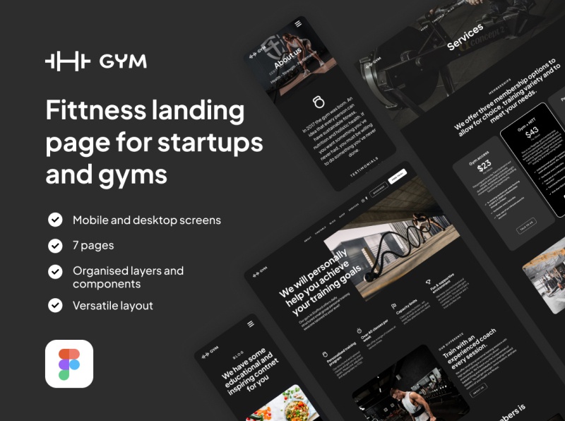 暗黑网站登录页界面设计模板素材套件 Fittness Landing Page For Startups And Gyms_img_3