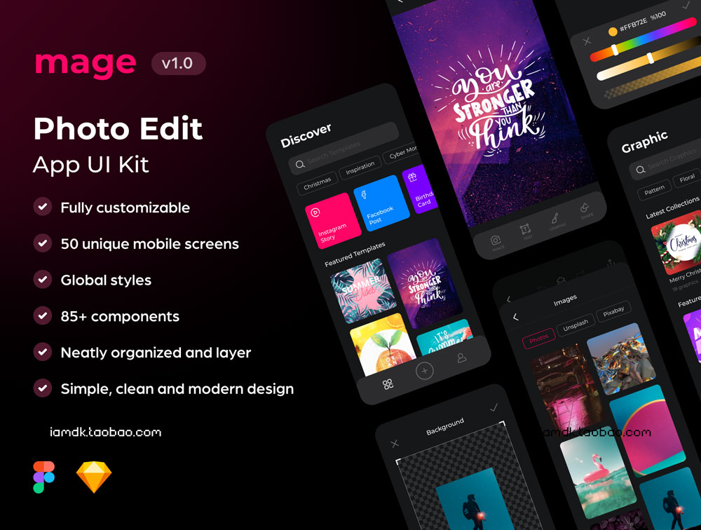 现代照片修图编辑APP应用程序界面设计UI套件素材 Mage Photo Edit App UI Kit_img_2