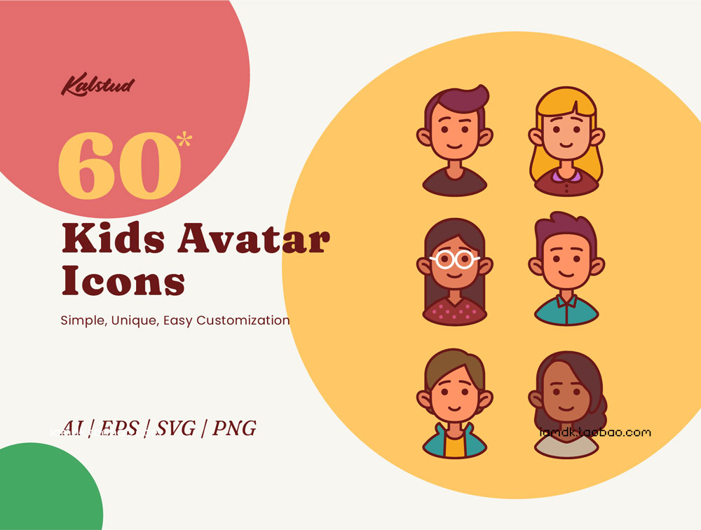 60款儿童孩子头像矢量图标设计素材 60 Kids Avatar Icons_img_2