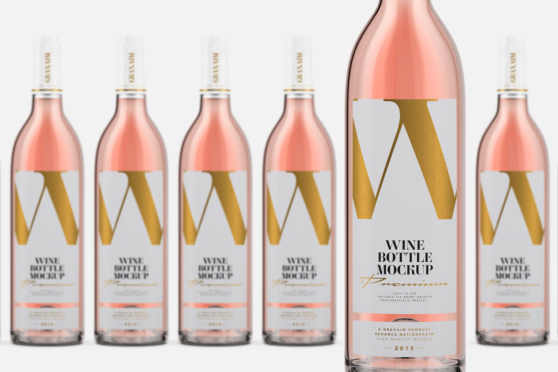 玫瑰色葡萄酒酒瓶标签贴纸设计展示样机素材 Rose Wine - Bottle Mockup - Textured_img_2