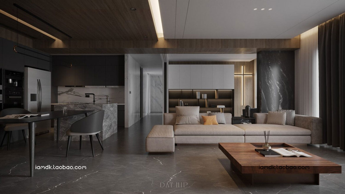 室内厨房客厅设计3D效果MAX模板设计素材 Living Room – Kitchen Interior_img_2