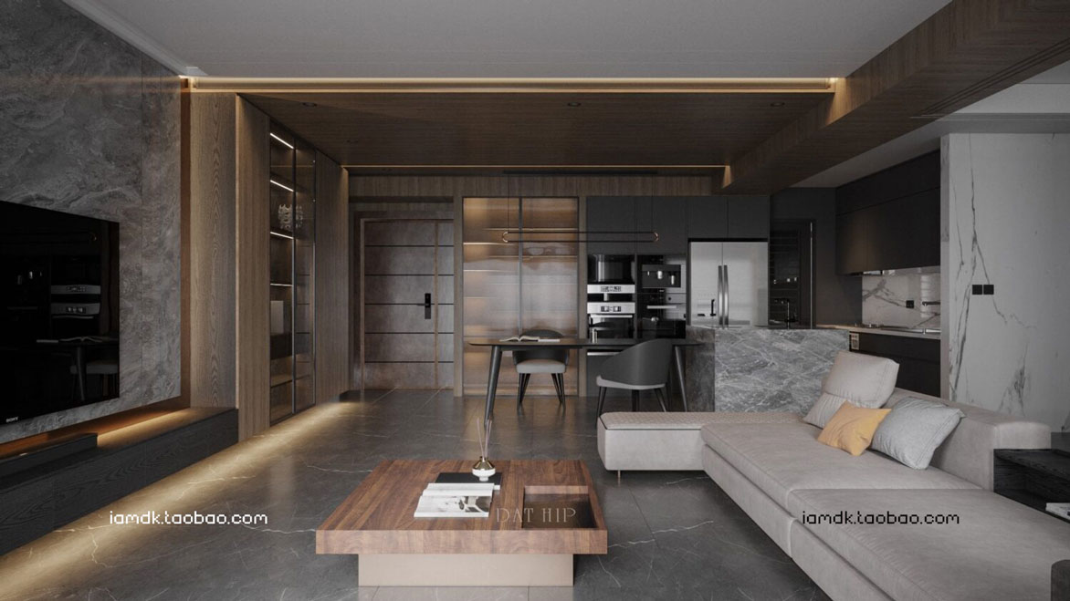 室内厨房客厅设计3D效果MAX模板设计素材 Living Room – Kitchen Interior_img_2