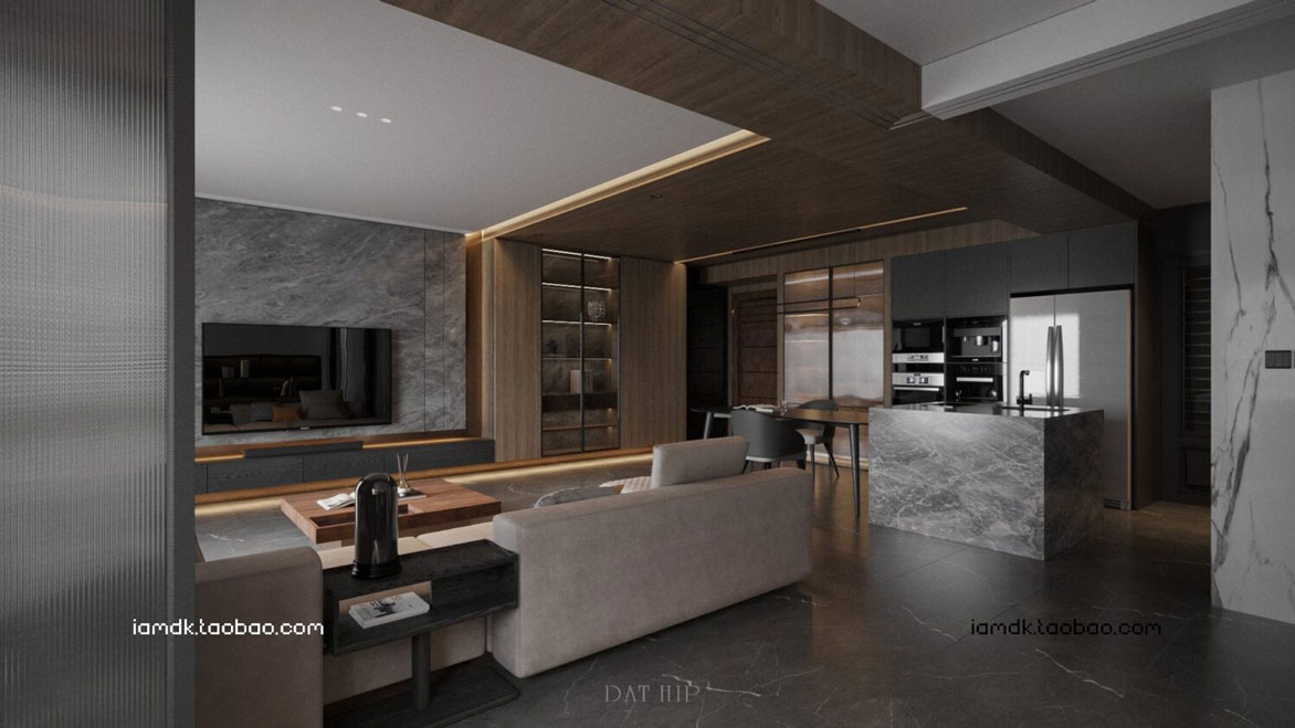 室内厨房客厅设计3D效果MAX模板设计素材 Living Room – Kitchen Interior_img_2