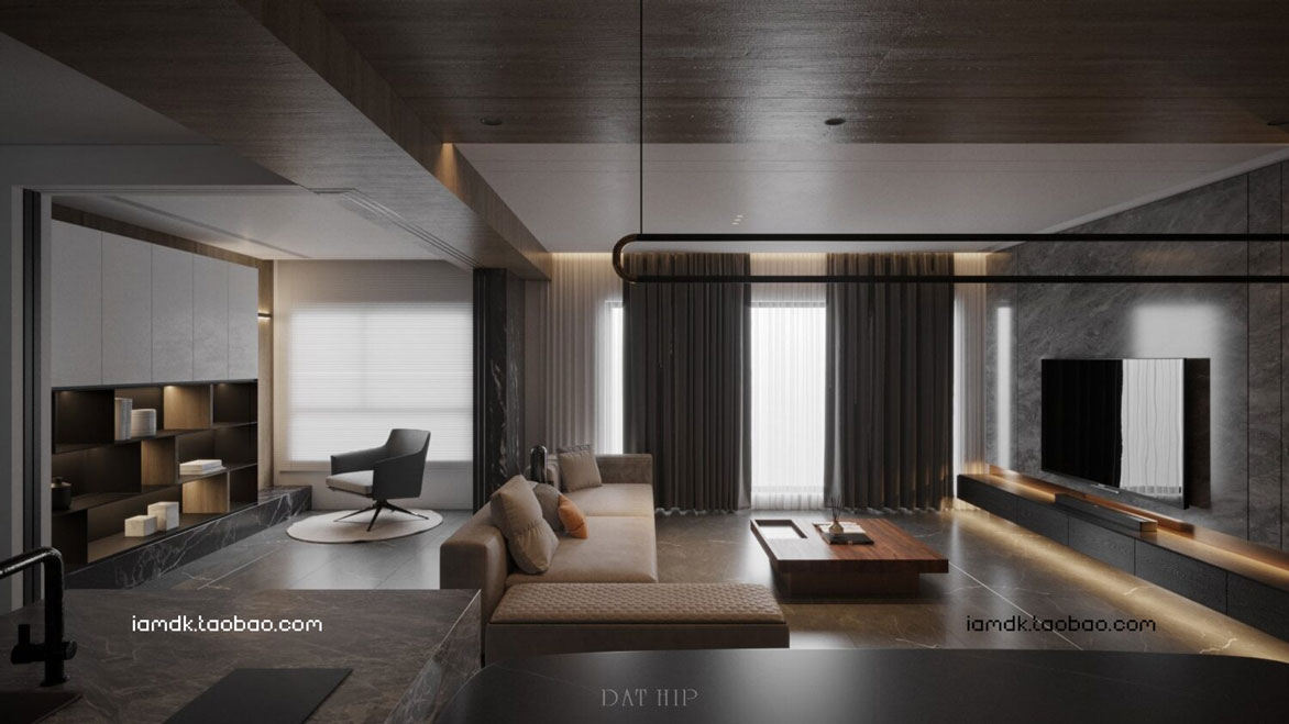 室内厨房客厅设计3D效果MAX模板设计素材 Living Room – Kitchen Interior_img_2