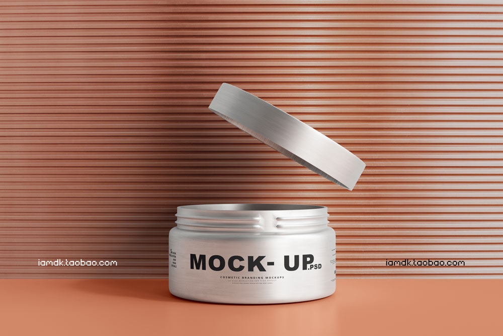 高端化妆护肤品面霜包装罐设计展示贴图样机PS模板源文件 Aluminum Cosmetic Jar Mockup_img_2