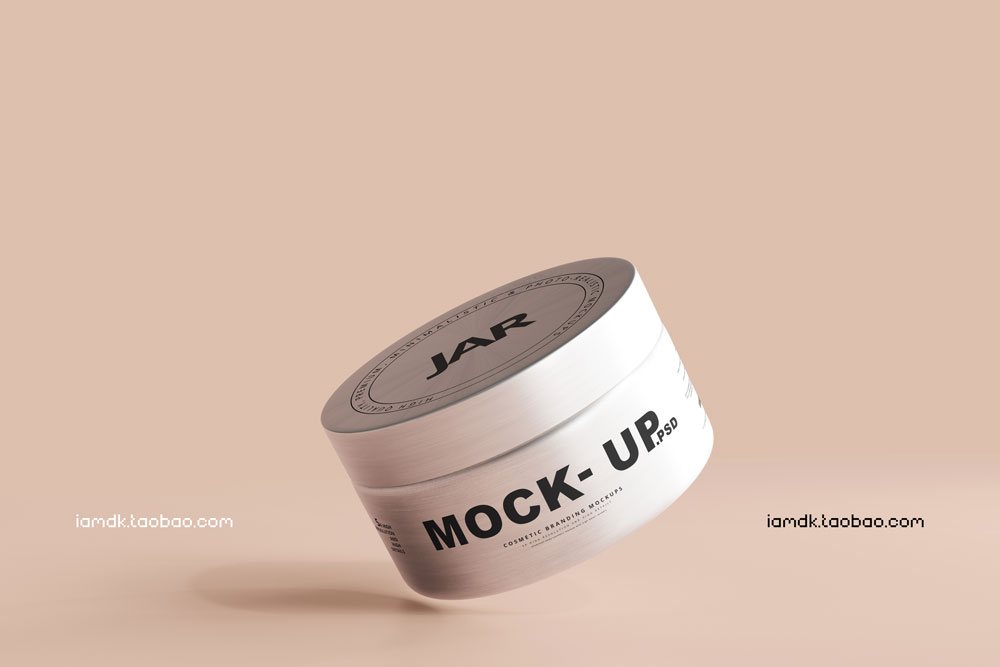 高端化妆护肤品面霜包装罐设计展示贴图样机PS模板源文件 Aluminum Cosmetic Jar Mockup_img_2