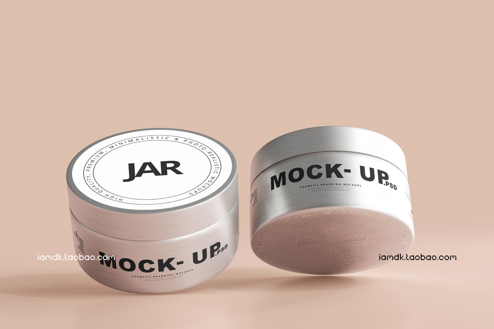 高端化妆护肤品面霜包装罐设计展示贴图样机PS模板源文件 Aluminum Cosmetic Jar Mockup_img_2