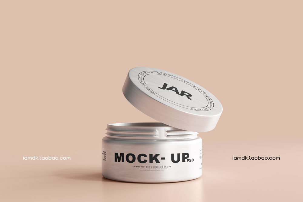 高端化妆护肤品面霜包装罐设计展示贴图样机PS模板源文件 Aluminum Cosmetic Jar Mockup_img_2