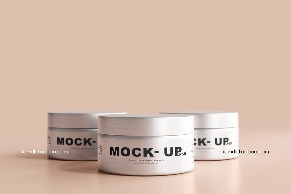 高端化妆护肤品面霜包装罐设计展示贴图样机PS模板源文件 Aluminum Cosmetic Jar Mockup_img_2