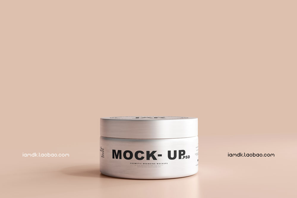 高端化妆护肤品面霜包装罐设计展示贴图样机PS模板源文件 Aluminum Cosmetic Jar Mockup_img_2