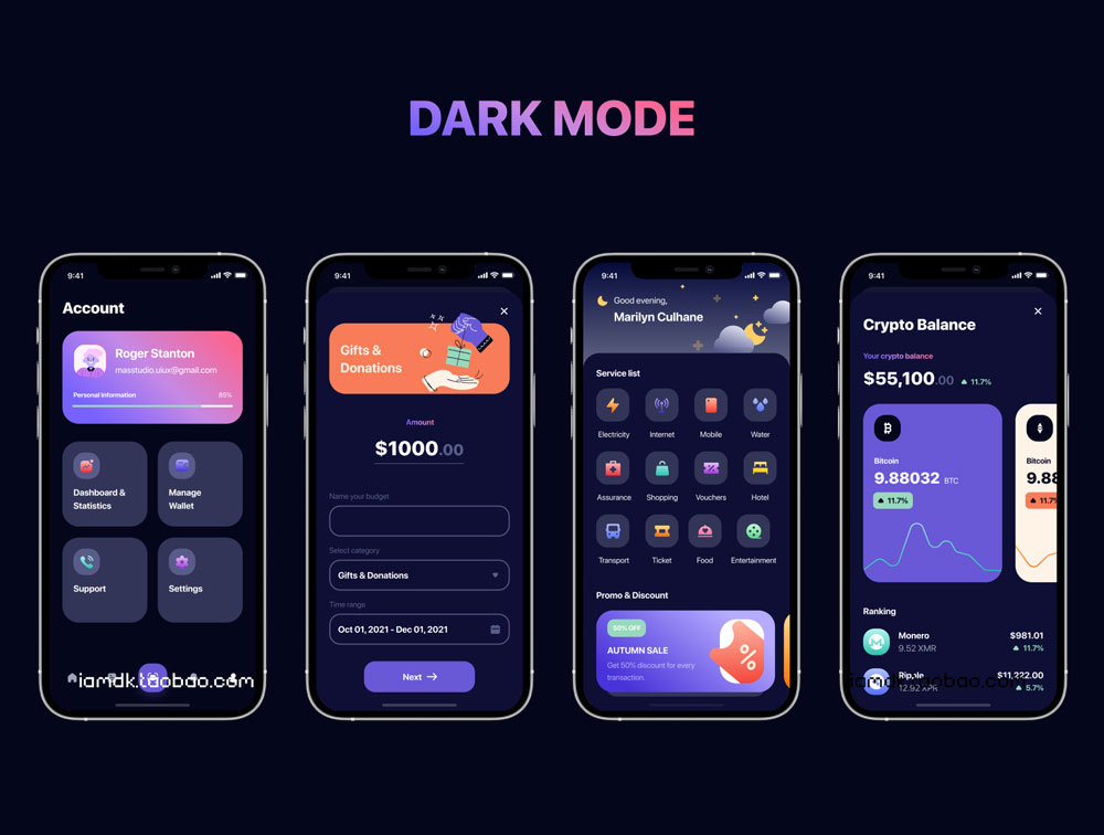 手机银行金融理财APP软件界面设计UI套件素材 Mallet - Light mode & Dark mode UI Kit_img_2