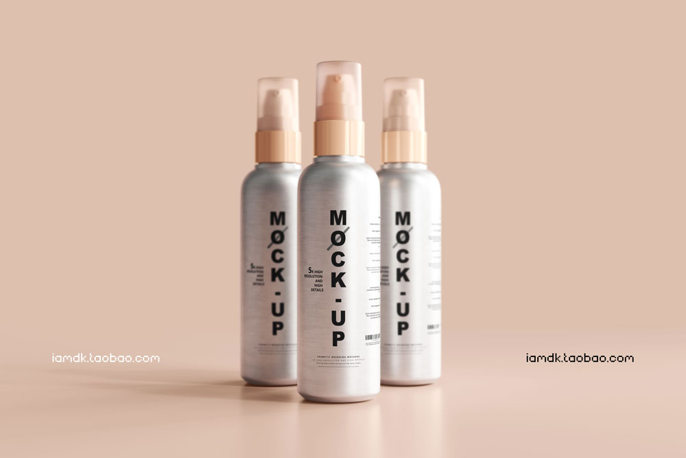 时尚优雅护肤化妆品喷雾瓶外观标签设计贴图PS样机模板 Aluminum Body Cosmetic Spray Bottle Mockup_img_2