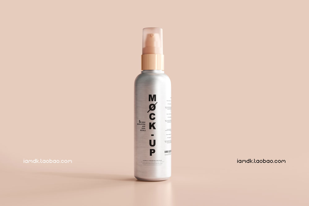 时尚优雅护肤化妆品喷雾瓶外观标签设计贴图PS样机模板 Aluminum Body Cosmetic Spray Bottle Mockup_img_2