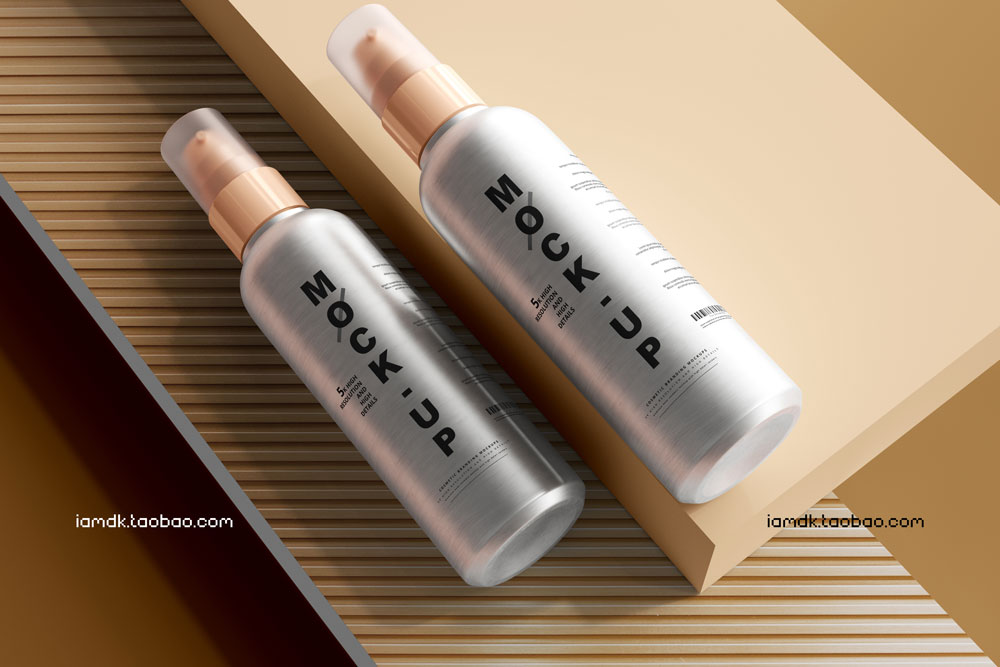 时尚优雅护肤化妆品喷雾瓶外观标签设计贴图PS样机模板 Aluminum Body Cosmetic Spray Bottle Mockup_img_2