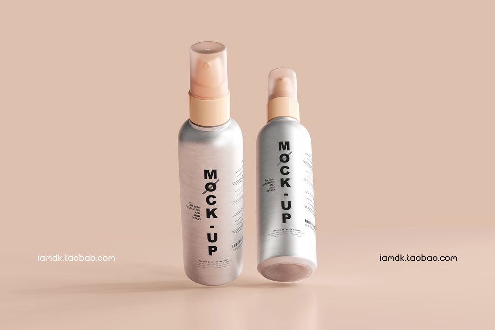 时尚优雅护肤化妆品喷雾瓶外观标签设计贴图PS样机模板 Aluminum Body Cosmetic Spray Bottle Mockup_img_2