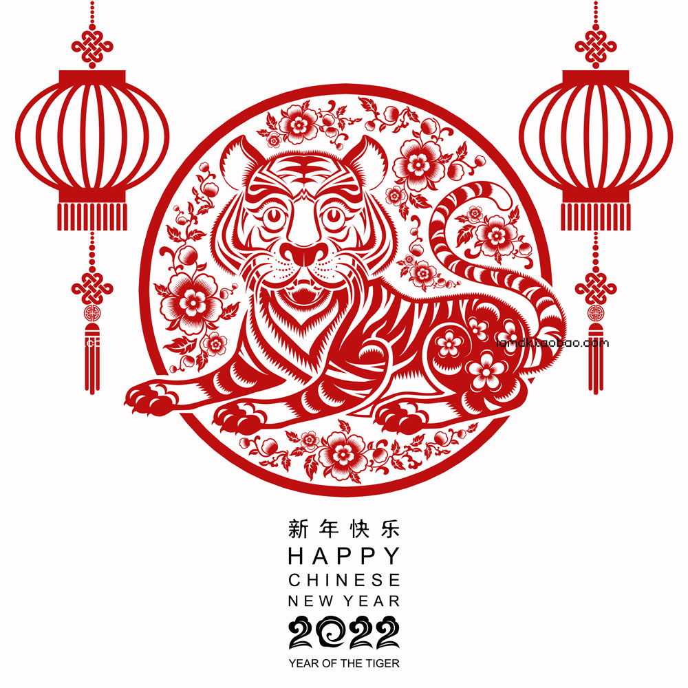 2022年新年春节农历虎年花卉祥云剪纸风矢量设计素材 Chinese New Year 2022 Of The Tiger_img_2