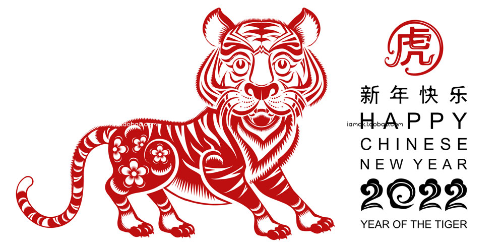 2022年新年春节农历虎年花卉祥云剪纸风矢量设计素材 Chinese New Year 2022 Of The Tiger_img_2