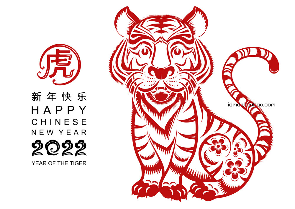 2022年新年春节农历虎年花卉祥云剪纸风矢量设计素材 Chinese New Year 2022 Of The Tiger_img_2