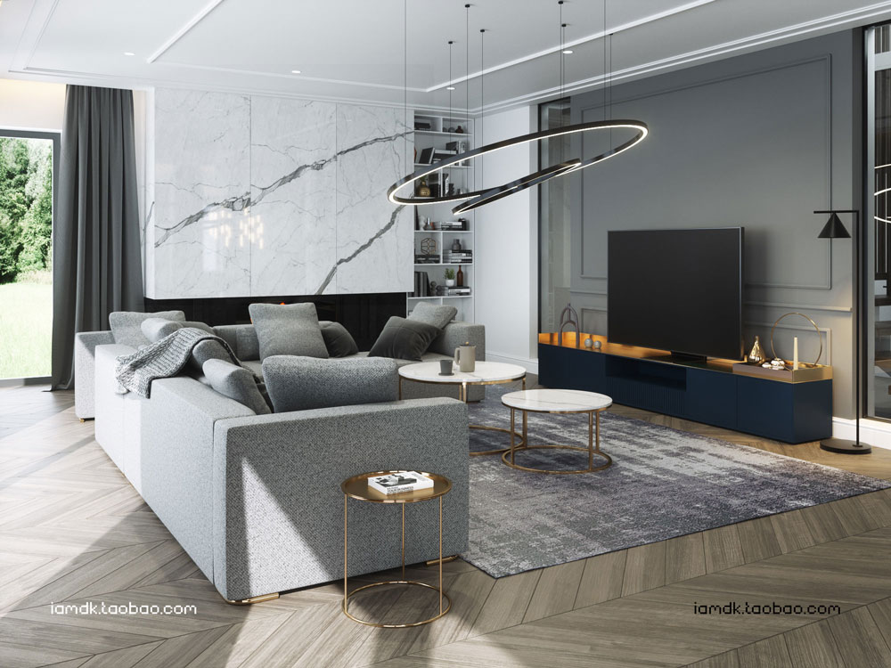 OC工程 - 室内客厅厨房场景设计效果图C4D模型素材 Living Room and Kitchen Scene for Cinema 4D and Octane Render 3D model_img_2