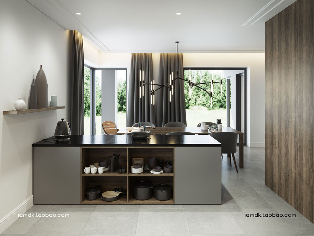 OC工程 - 室内客厅厨房场景设计效果图C4D模型素材 Living Room and Kitchen Scene for Cinema 4D and Octane Render 3D model_img_2