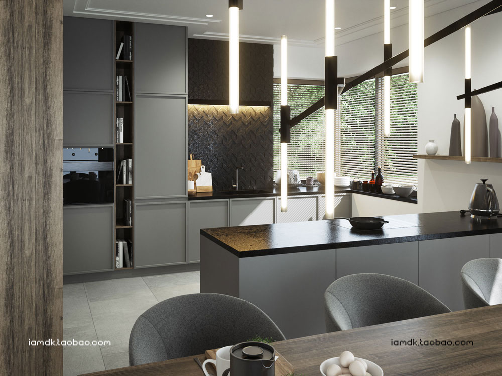 OC工程 - 室内客厅厨房场景设计效果图C4D模型素材 Living Room and Kitchen Scene for Cinema 4D and Octane Render 3D model_img_2