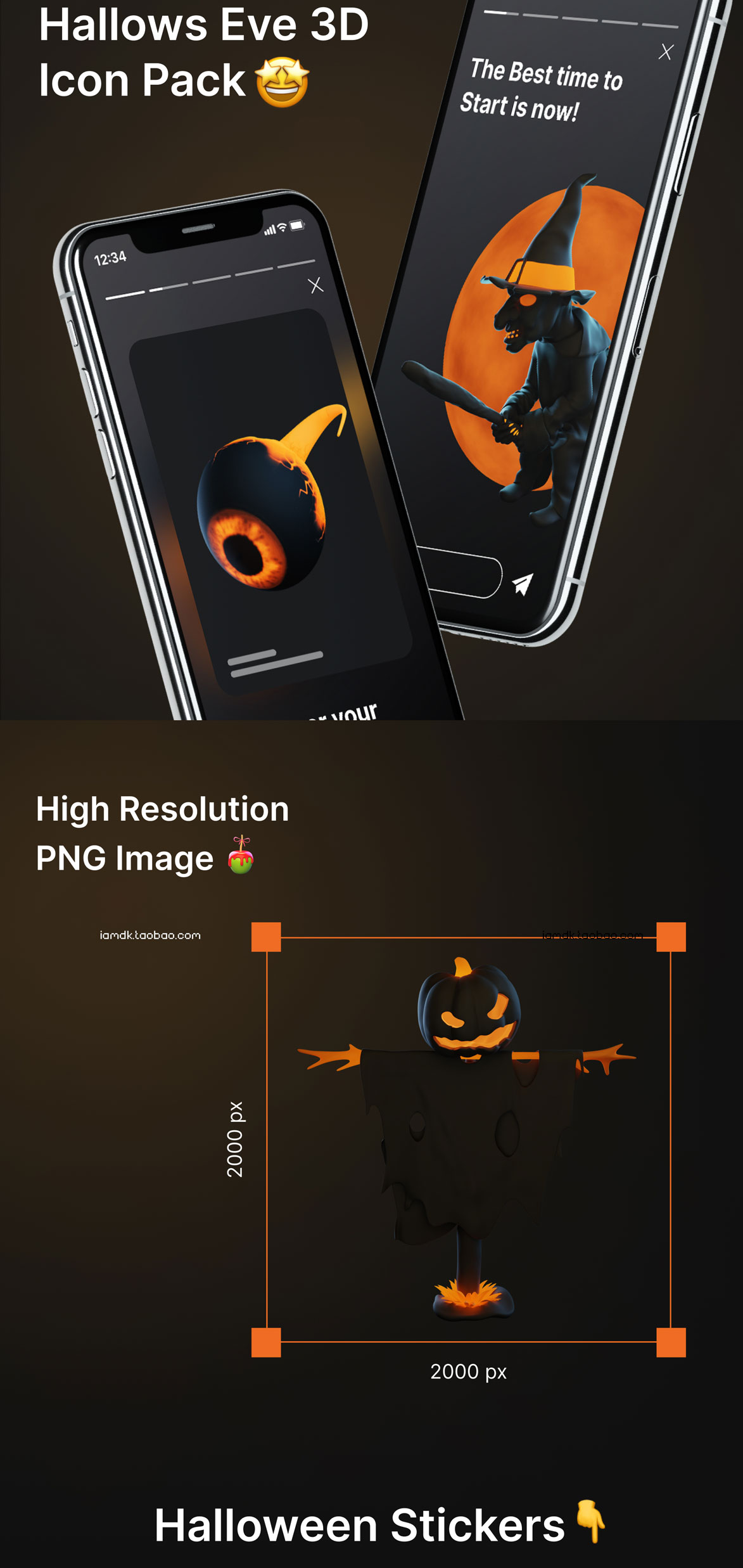 创意万圣节主题恐怖3D立体图标贴纸设计素材套装 Hallows Eve - Halloween 3D Icon & Sticker Pack_img_2