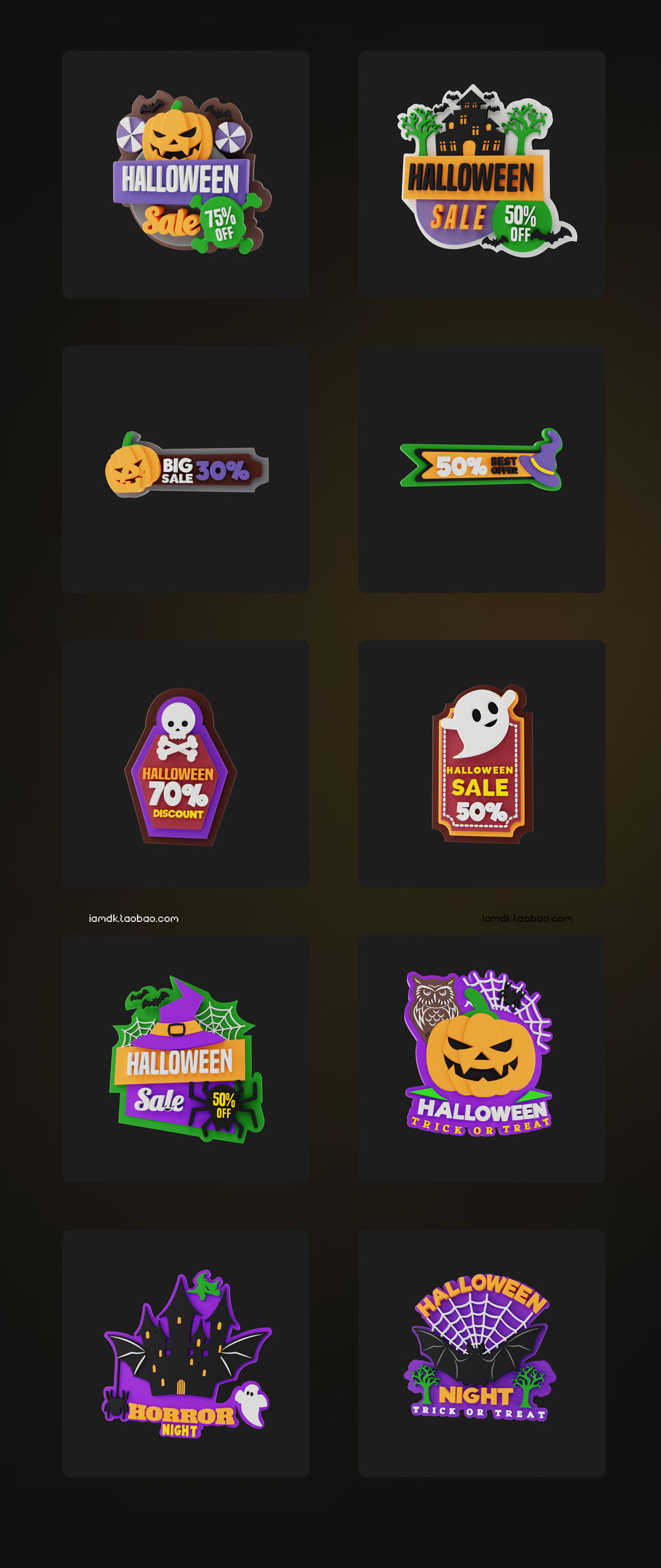 创意万圣节主题恐怖3D立体图标贴纸设计素材套装 Hallows Eve - Halloween 3D Icon & Sticker Pack_img_2