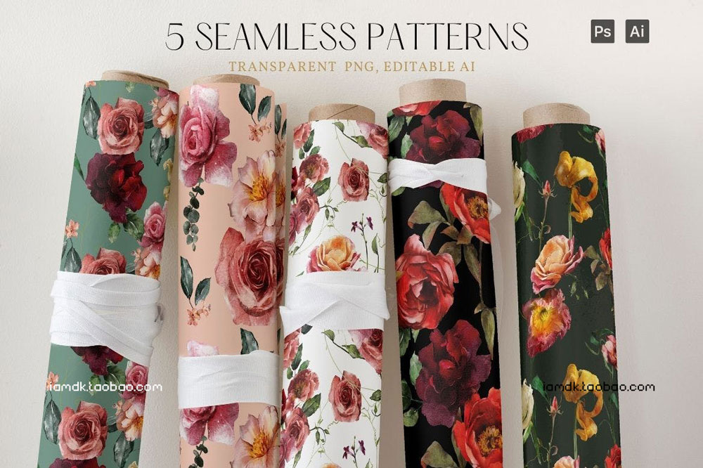 奢华无缝隙玫瑰花背景图案设计素材 6 ANTIC SEAMLESS PATTERNS_img_2