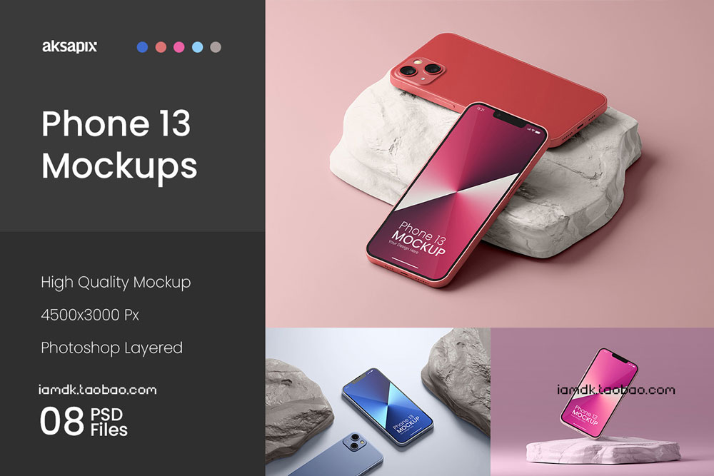 苹果iPhone13手机App界面Ui设计作品贴图Ps样机素材场景展示模板 Phone 13 Mockup_img_2