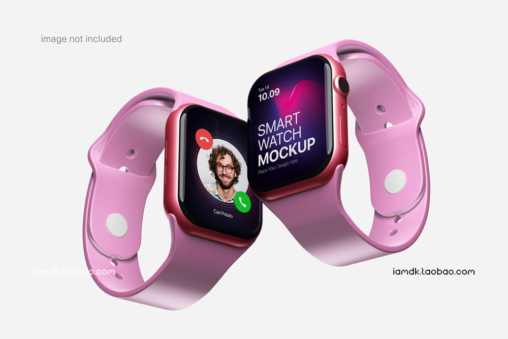 苹果Apple Watch 7代智能手表Ui界面设计贴图Ps样机素材展示模板 Smart Watch Mockup_img_2