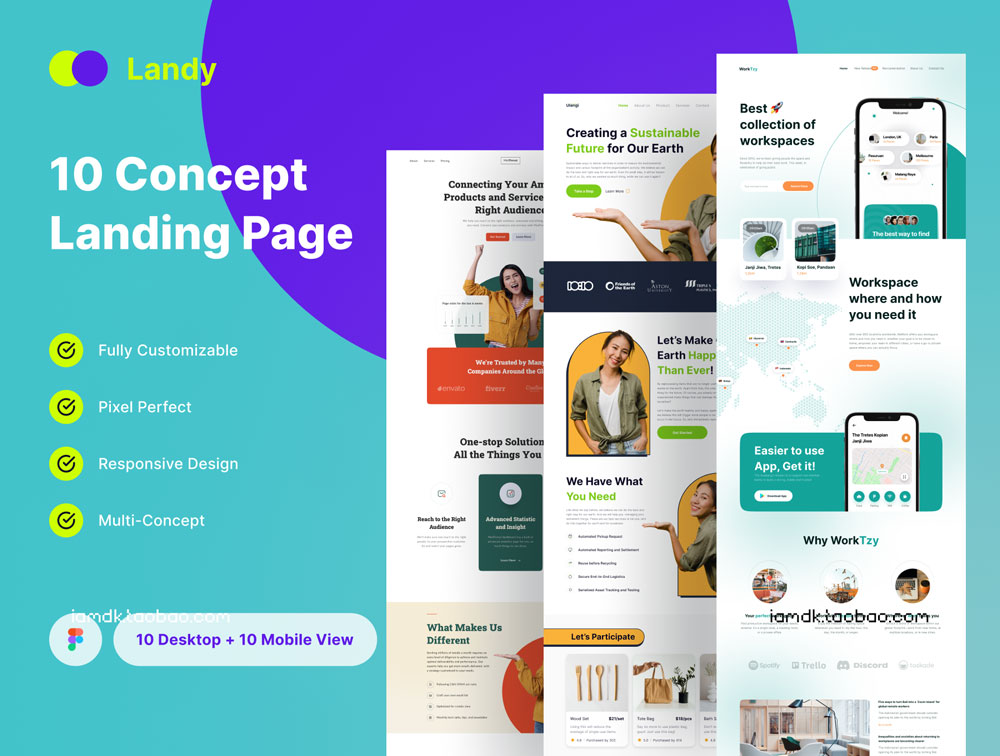 时尚响应式网站登录页界面设计UI套件素材 Landy - Landing Page Design UI Kit_img_2