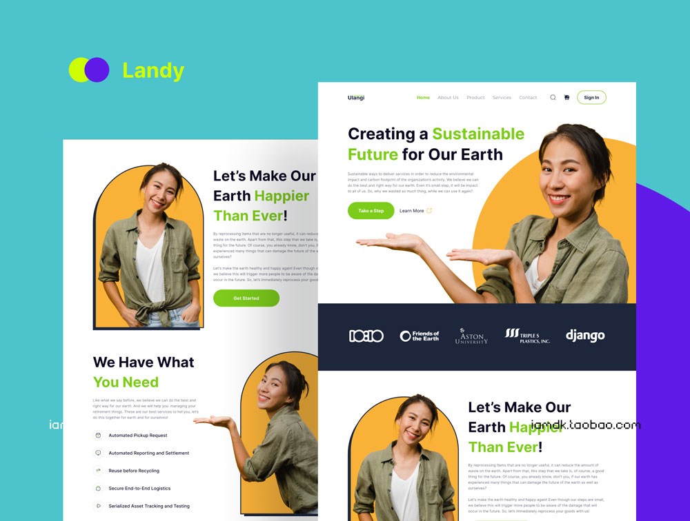 时尚响应式网站登录页界面设计UI套件素材 Landy - Landing Page Design UI Kit_img_2