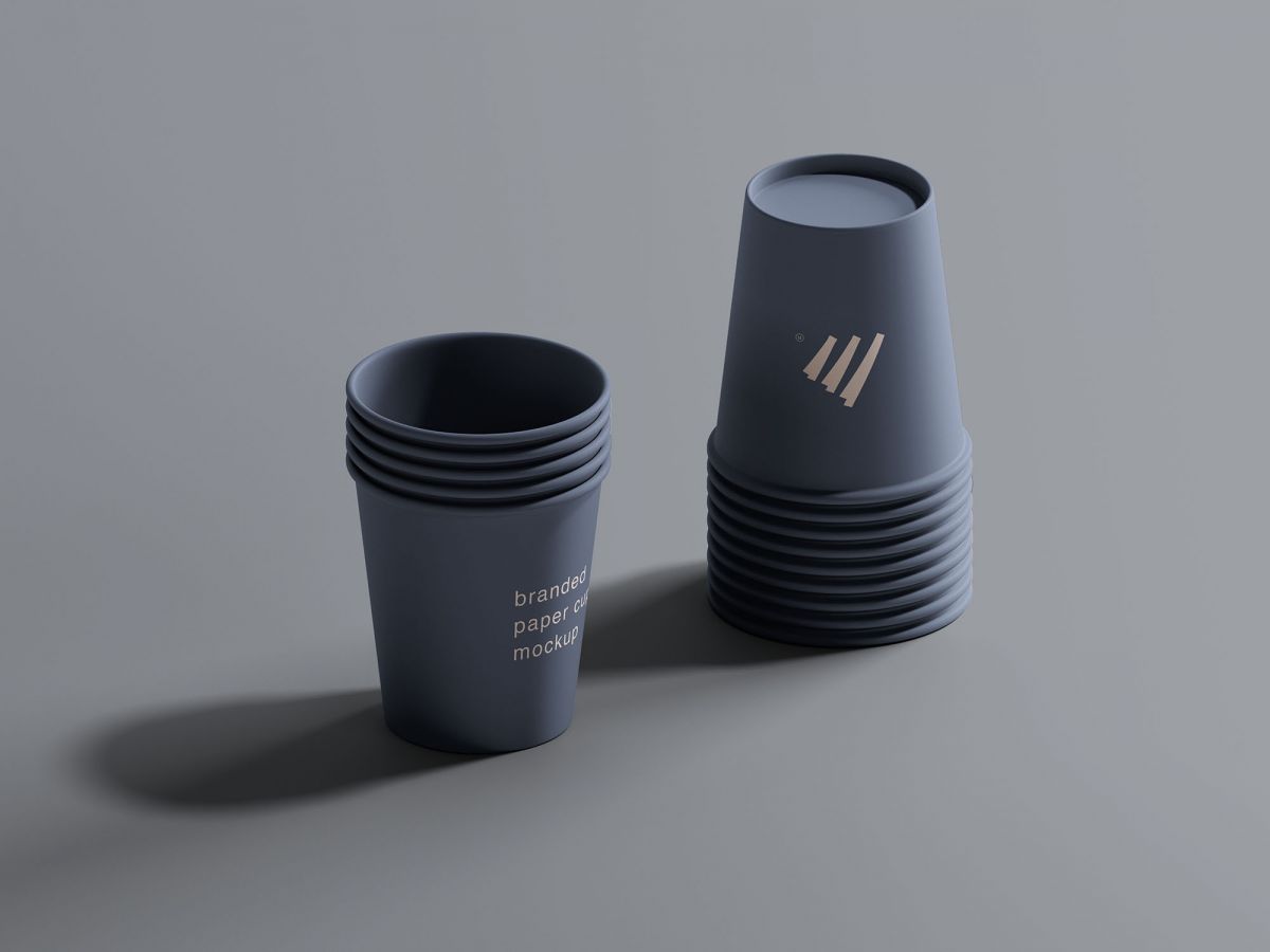 堆叠一次性纸杯PSD样机模板素材 Stacked Paper Cups Mockup_img_3