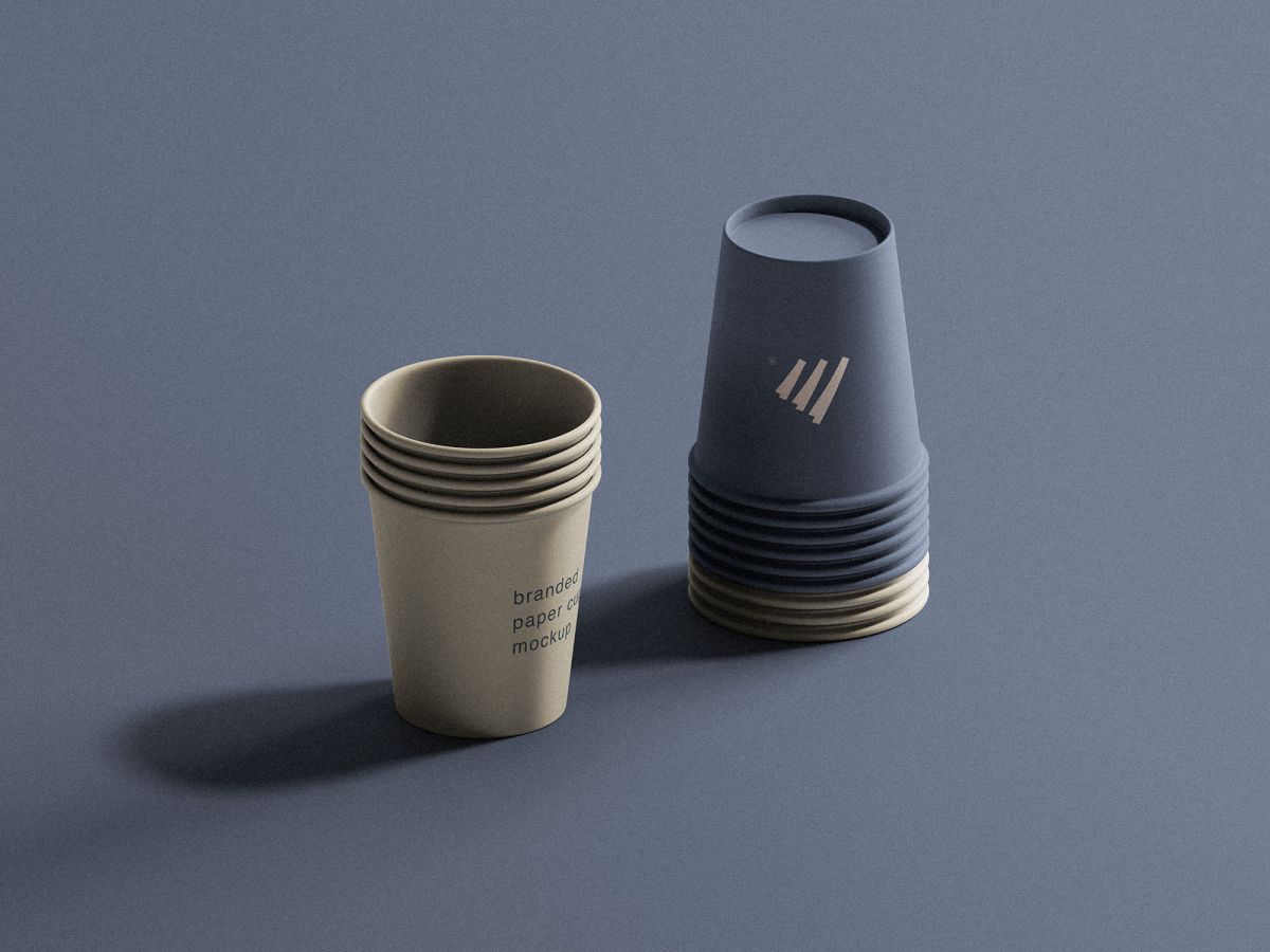 堆叠一次性纸杯PSD样机模板素材 Stacked Paper Cups Mockup_img_3