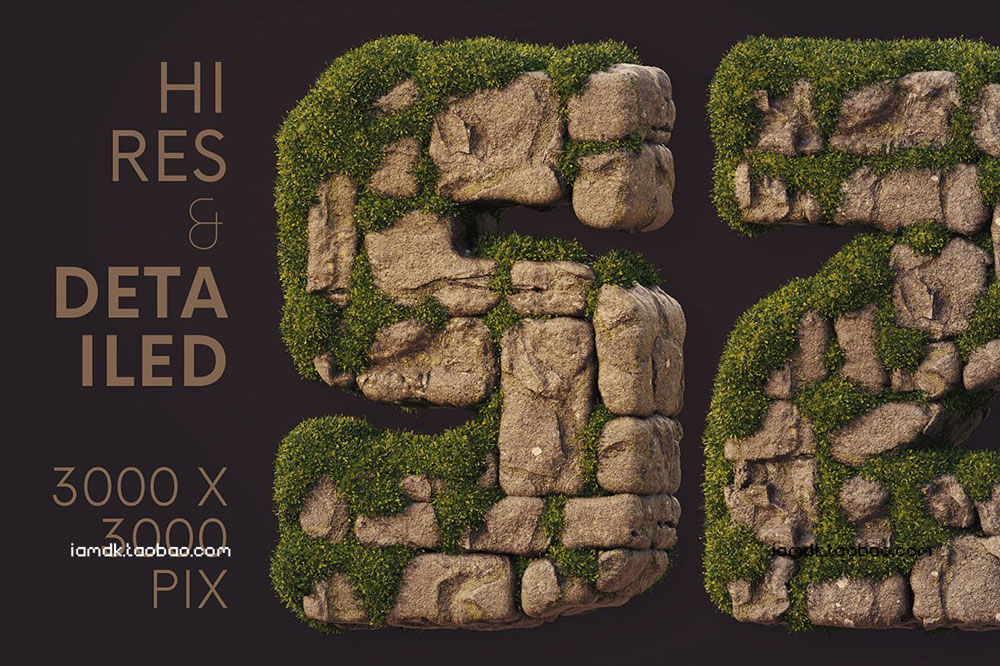 3D创意石墙材质英文字母数字PNG免扣图片设计素材 Stone Wall - 3D Lettering_img_2