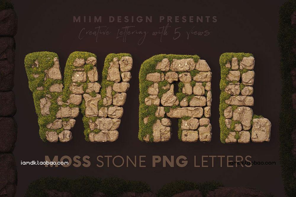 3D创意石墙材质英文字母数字PNG免扣图片设计素材 Stone Wall - 3D Lettering_img_2