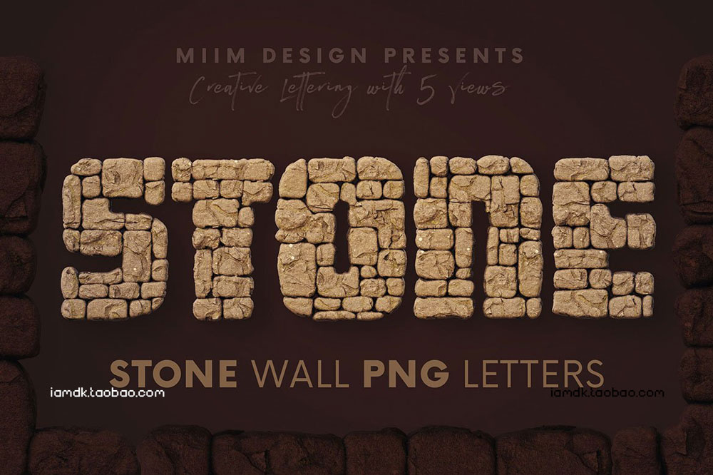 3D创意石墙材质英文字母数字PNG免扣图片设计素材 Stone Wall - 3D Lettering_img_2