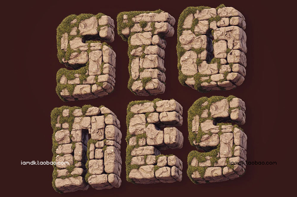 3D创意石墙材质英文字母数字PNG免扣图片设计素材 Stone Wall - 3D Lettering_img_2