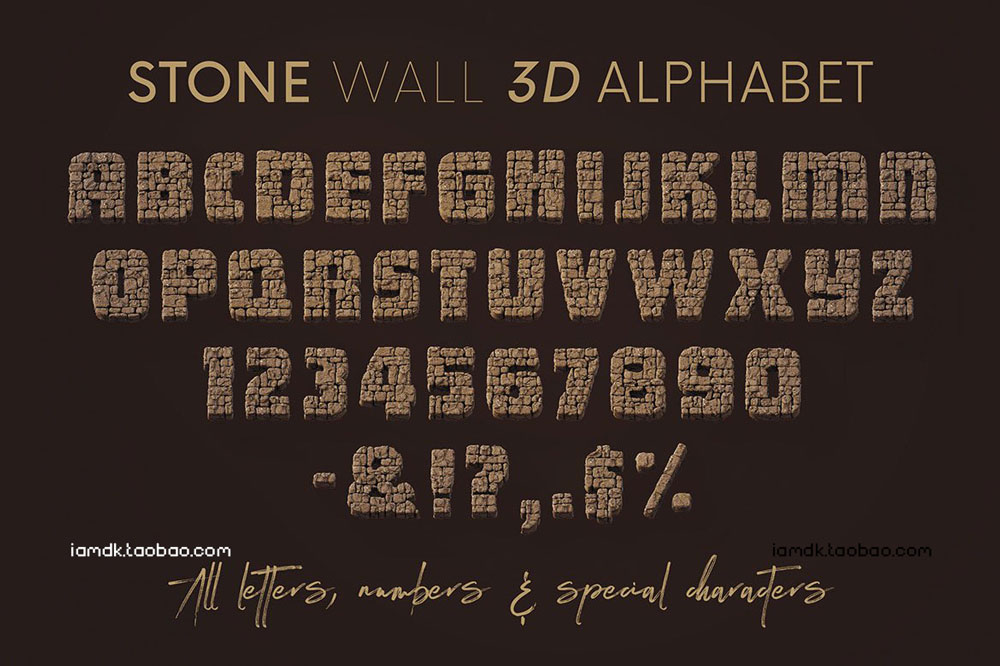 3D创意石墙材质英文字母数字PNG免扣图片设计素材 Stone Wall - 3D Lettering_img_2