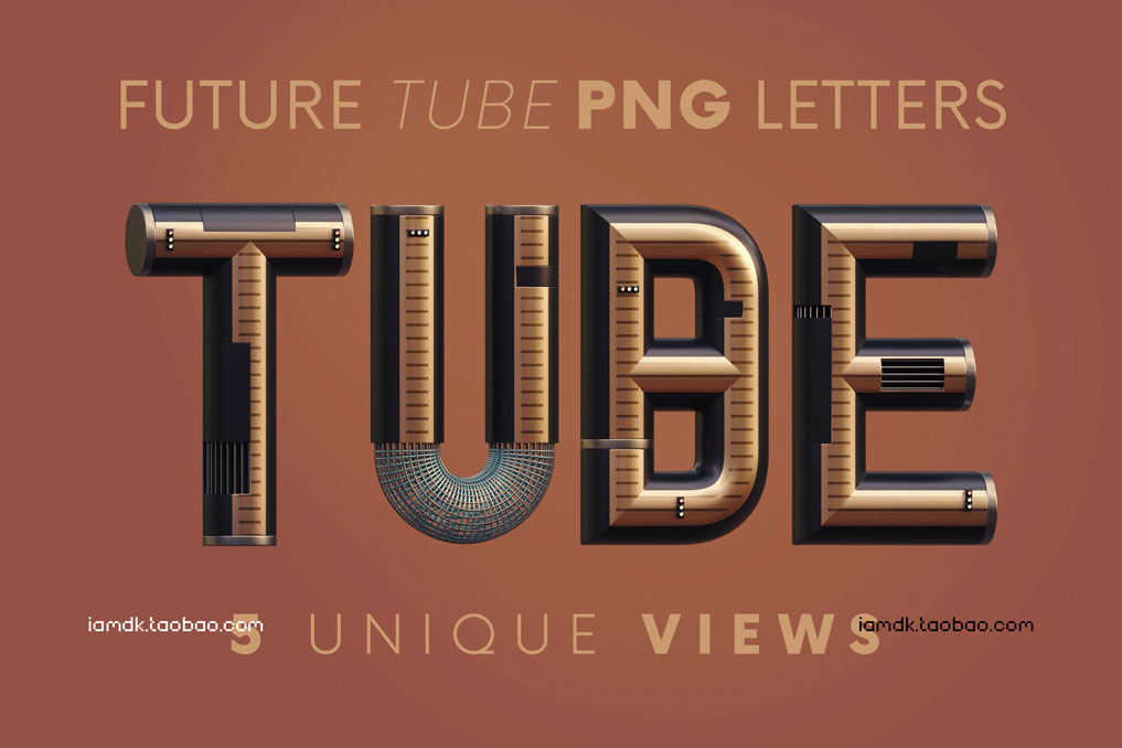 未来创意3D立体赛博朋克英文字母数字PNG免扣图片素材 Future Tube - 3D Lettering_img_2