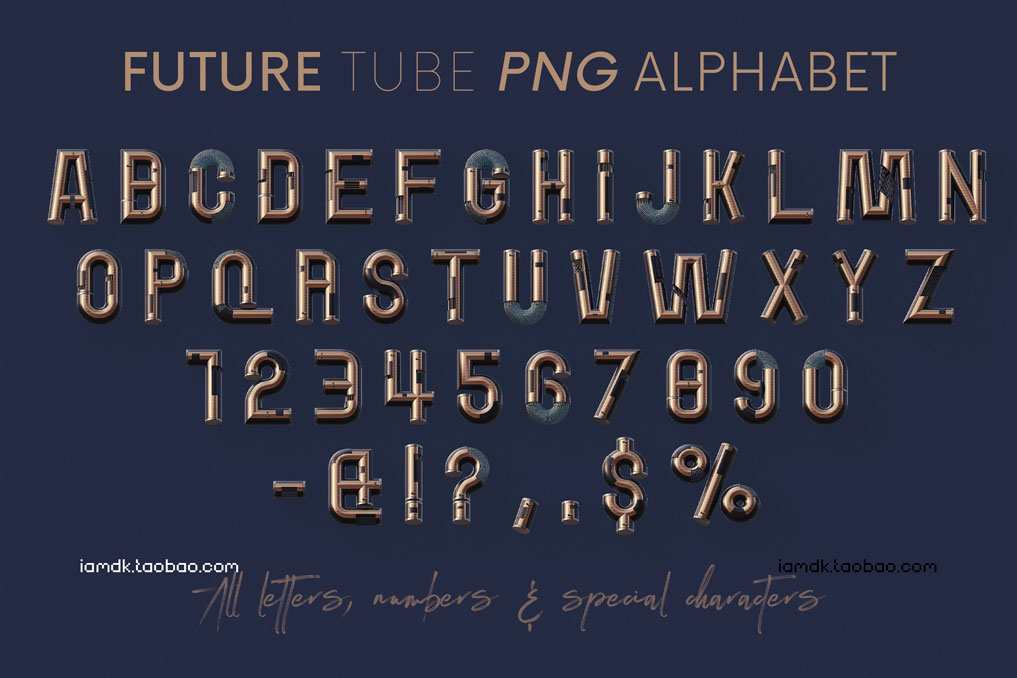 未来创意3D立体赛博朋克英文字母数字PNG免扣图片素材 Future Tube - 3D Lettering_img_2