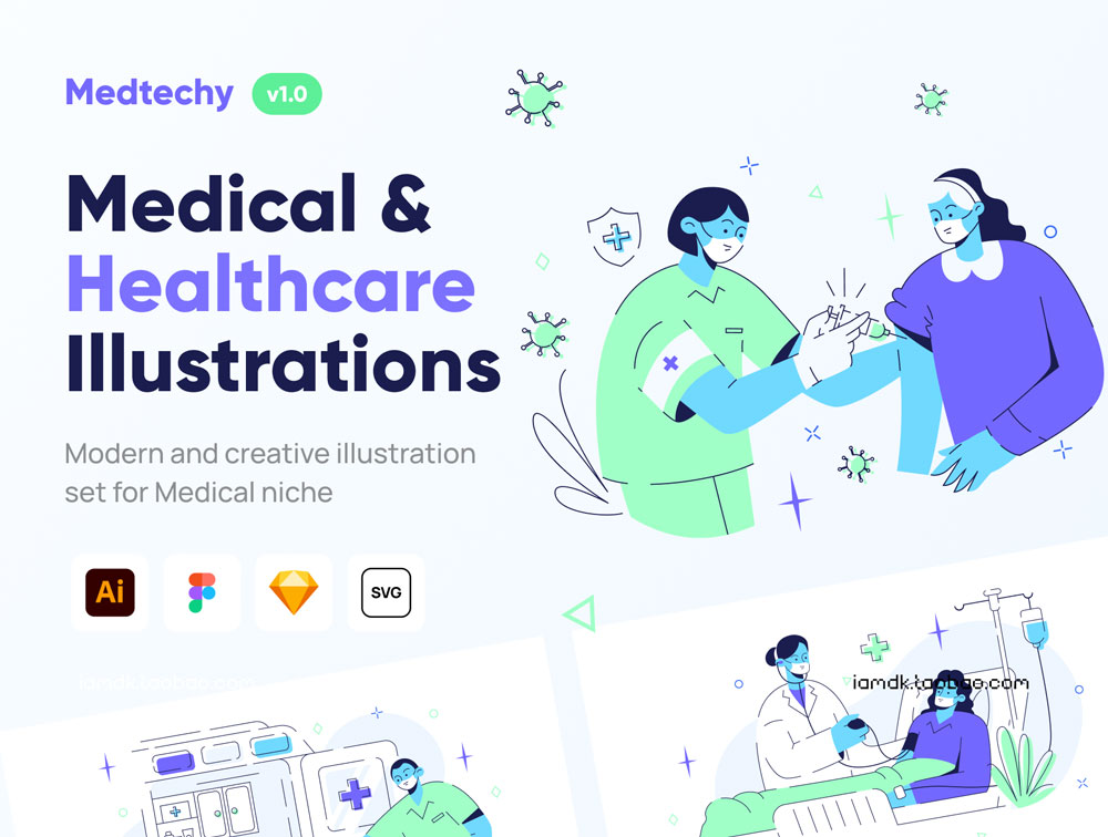 医疗保健主题网站APP界面设计矢量插图素材 Medtechy - Medical & Healthcare Illustration Set_img_2