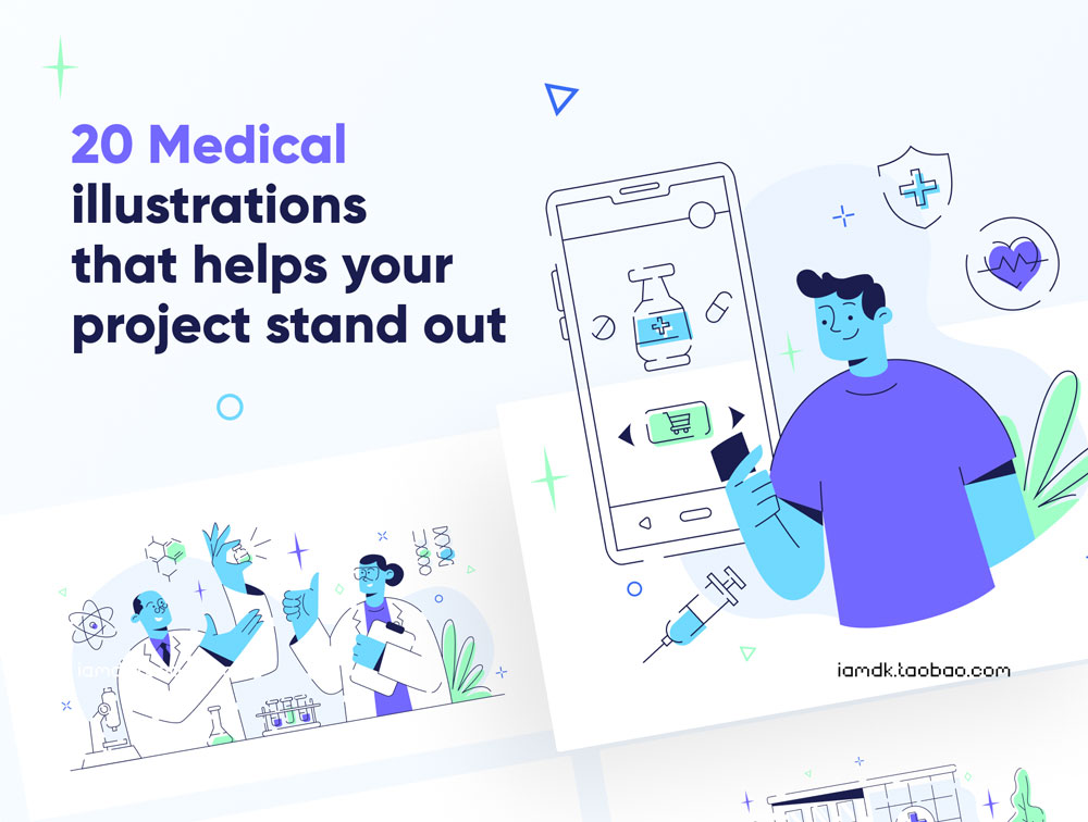 医疗保健主题网站APP界面设计矢量插图素材 Medtechy - Medical & Healthcare Illustration Set_img_2