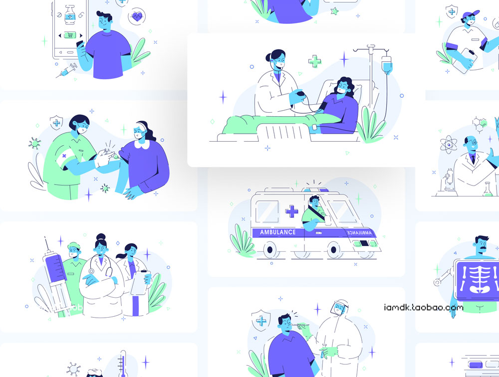 医疗保健主题网站APP界面设计矢量插图素材 Medtechy - Medical & Healthcare Illustration Set_img_2