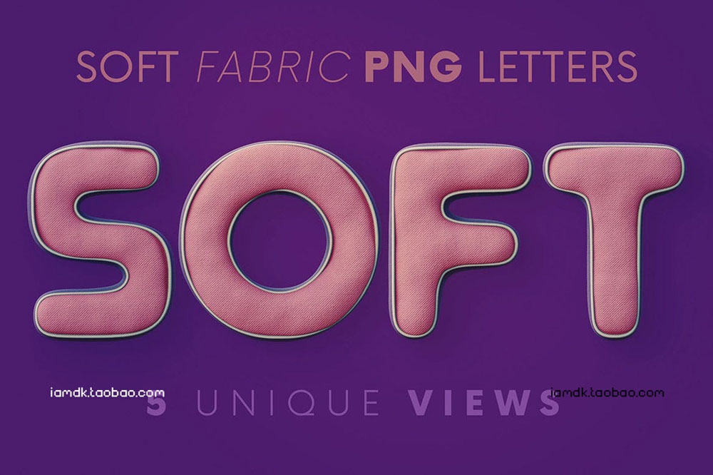 创意逼真3D立体柔软面料纹理肌理英文字母数字PNG免扣图片素材 Soft Fabric - 3D Lettering_img_2