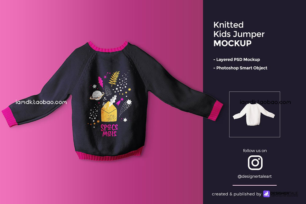 冬季针织毛衣印花图案设计PS贴图样机模板素材 Knitted Kids Jumper Mockup_img_2