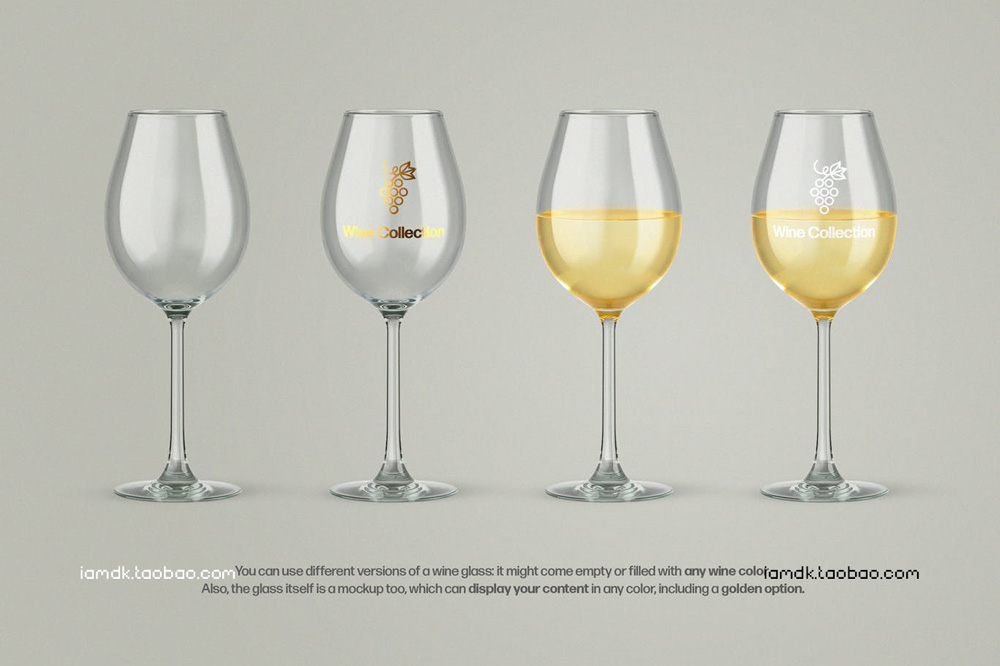 透明葡萄酒红酒玻璃瓶贴纸设计展示PS样机源文件 Wine Glass & Bottles Mockup_img_2